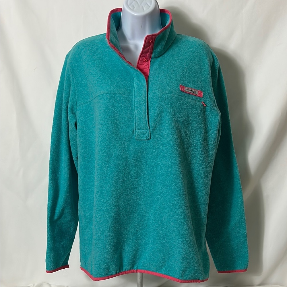 Columbia Women’s Size XL Green Fleece Pullover with Pink Accents 1/4 Button Top